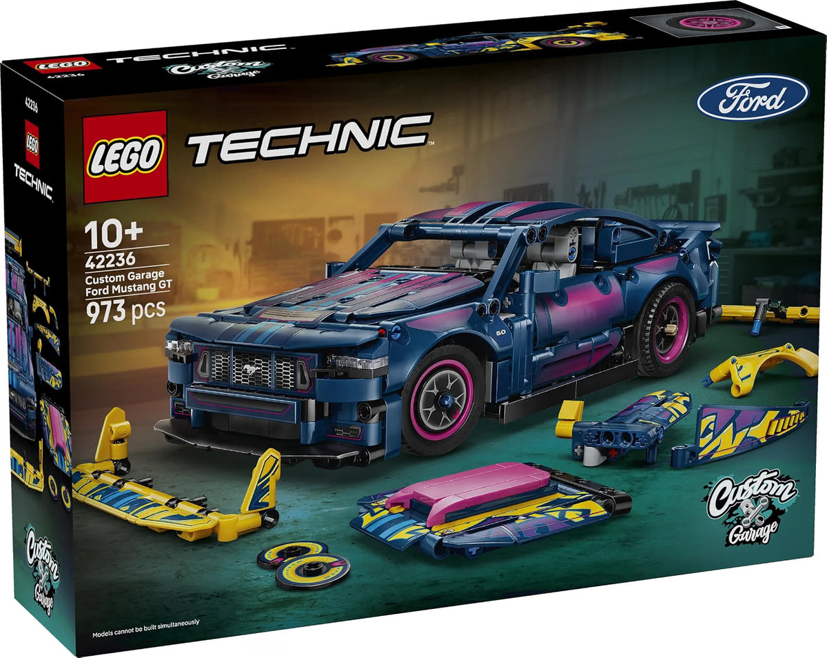 LEGO 42236 Technic Custom Garage Ford Mustang GT – 973-Piece Customizable Car Building Set, Ages 10+