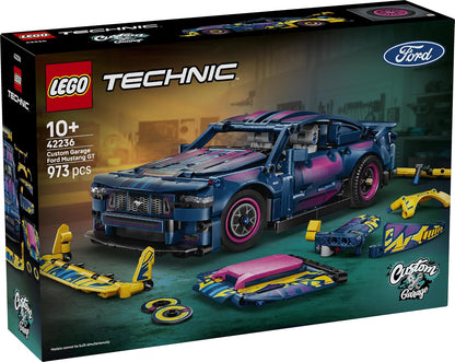 LEGO 42236 Technic Custom Garage Ford Mustang GT – 973-Piece Customizable Car Building Set, Ages 10+