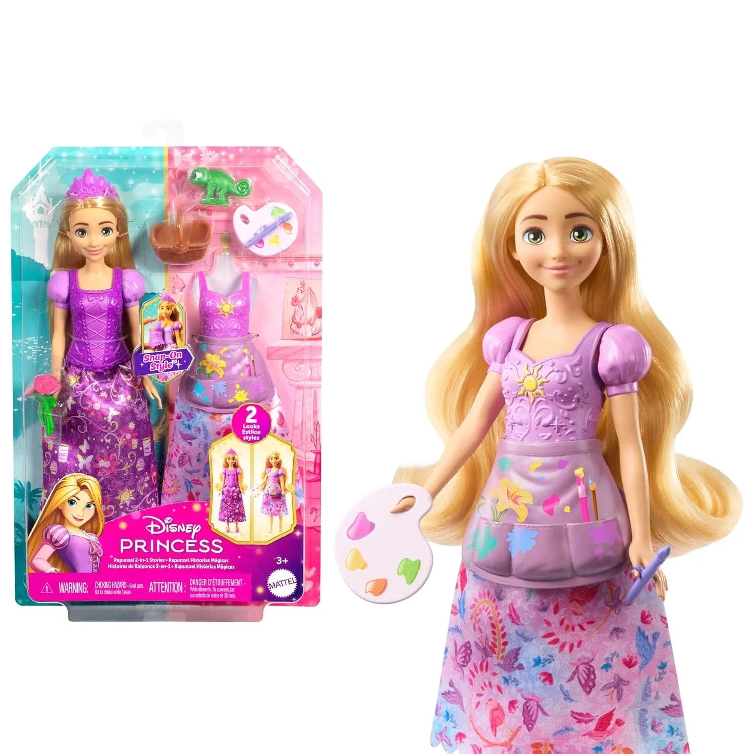Disney Princess 2-in-1 Stories Rapunzel Fashion Doll with 2 Snap-On Bodices, 2 Skirts & 9 Accessories - Jaiman Toys