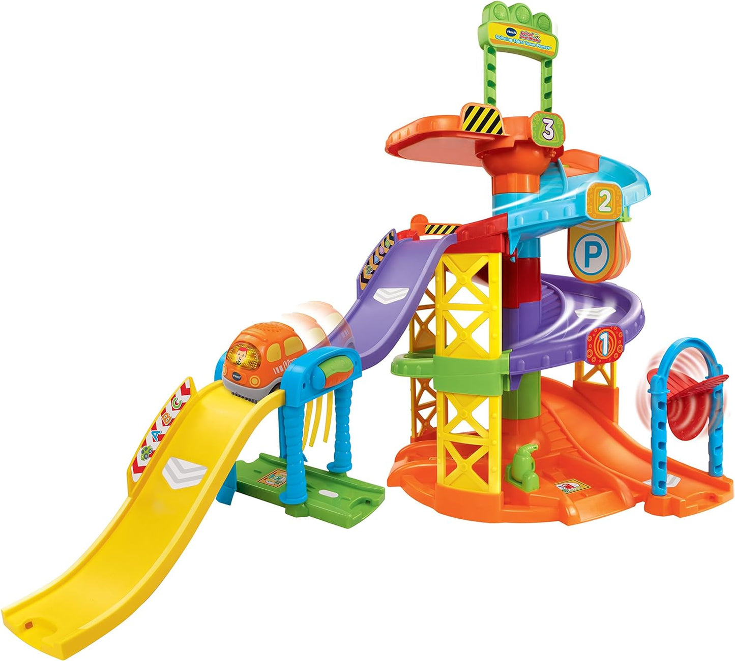 VTech Go! Go! Smart Wheels Spinning Spiral Tower Playset | Interactive Vehicle Tower with SmartPoint® Car, Lights, Sounds & Multi-Level Racing Fun for Toddlers