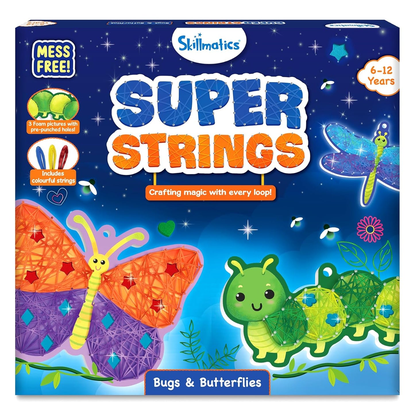 Skillmatics Art & Craft Activity - Super Strings Bugs & Butterflies, Mess-Free Art for Kids, Craft Kits & Supplies, DIY Creative Activity, Gifts for Boys & Girls Ages 6, 7, 8, 9, 10, 11, 12