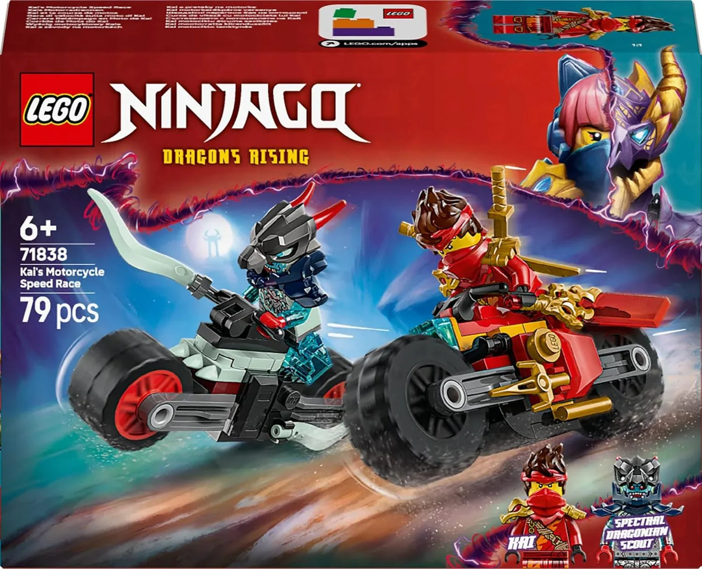 LEGO NINJAGO 71838 Kai’s Motorcycle Speed Race | Dual Ninja Bike Playset for Kids 6+ | Kai & Wyldfyre Racing Toy