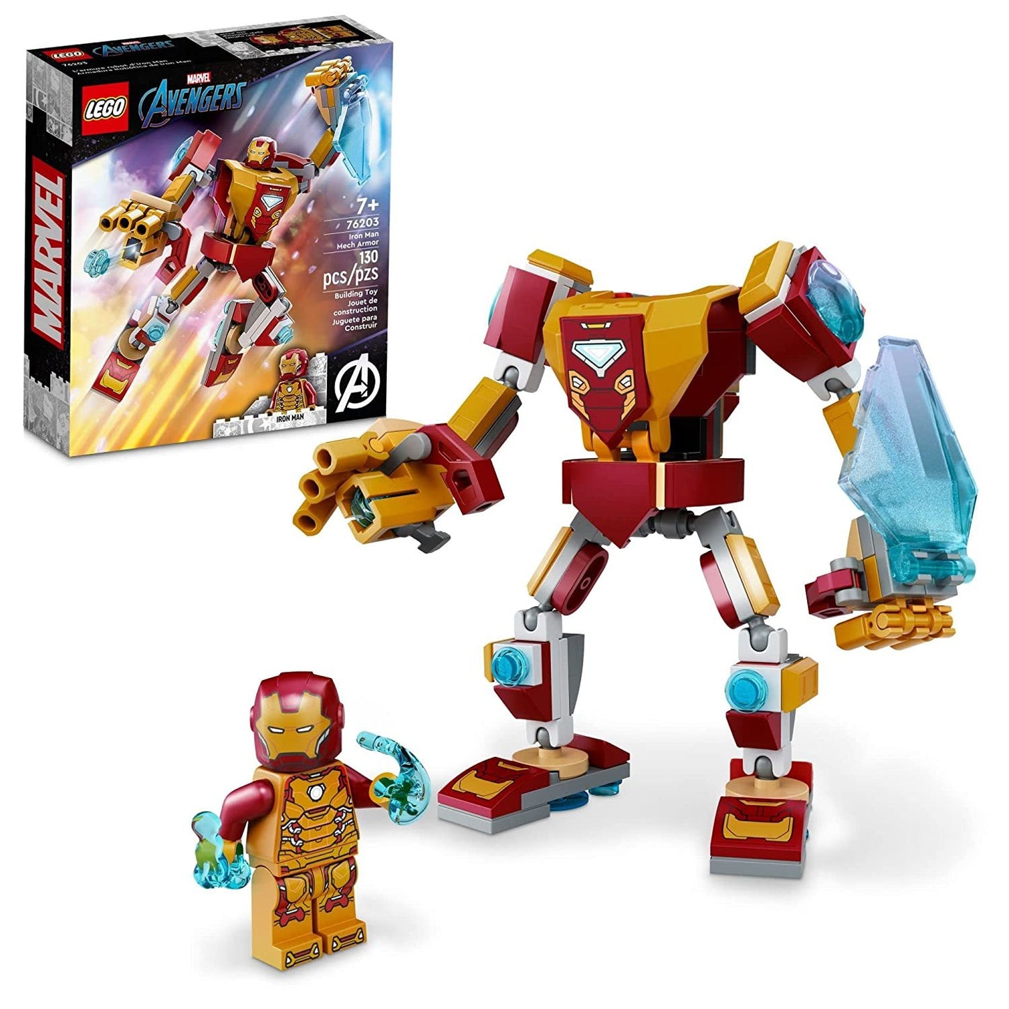 ( Damage box ) LEGO 76203! Marvel IronMan Mech Armor Building Kit; Collectible Mech and Mini-figure for IronMan Fans Aged 7+ (Multicolor) -130 Pieces