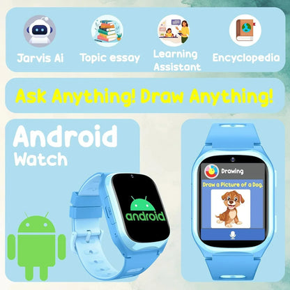 SPIKY Android 4G Video Calling Kids Smartwatch with Built in Jarvis AI | GPS Location Tracking | SOS, Water Resistant, 800 mah Super Battery | Suitable for 4 to 14 Years Kids- 3 colors