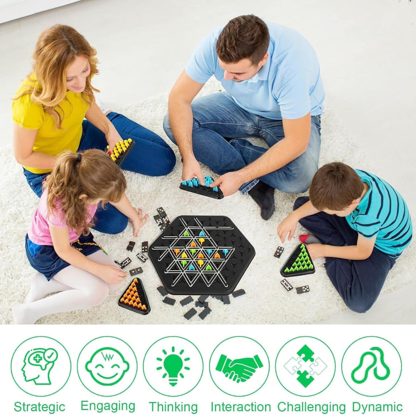 Triangle Chess Triggle Rubber Band Strategy Board Game | STEM Geoboard Puzzle for Kids & Adults | 2–4 Player Family Brain Teaser