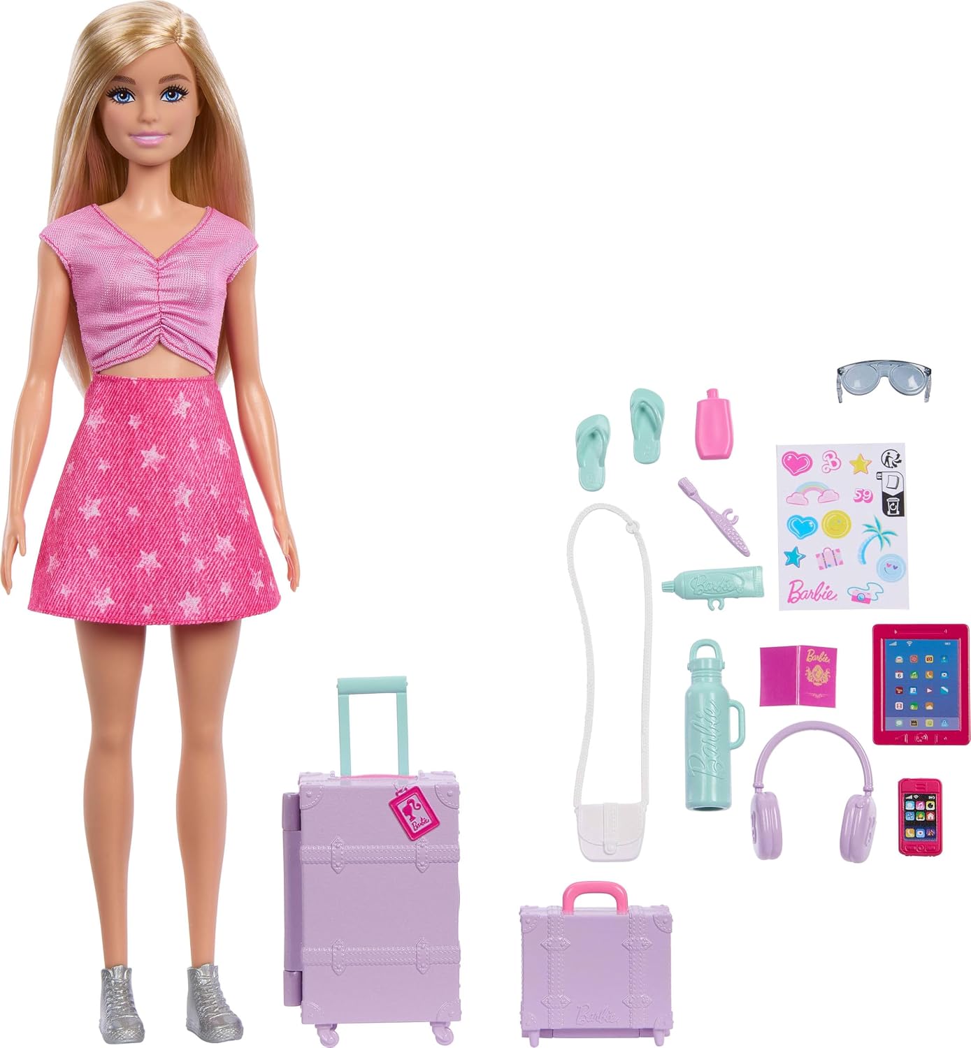 Barbie Family & Friends Travel Doll with Suitcase & Accessories 11 Inch | Blonde Fashion Doll with 10+ Travel-Themed Accessories