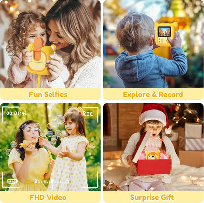 Instant Print Kids Camera – 48MP 1080P Video Toy with Rotating Lens & 6 Rolls - Yellow