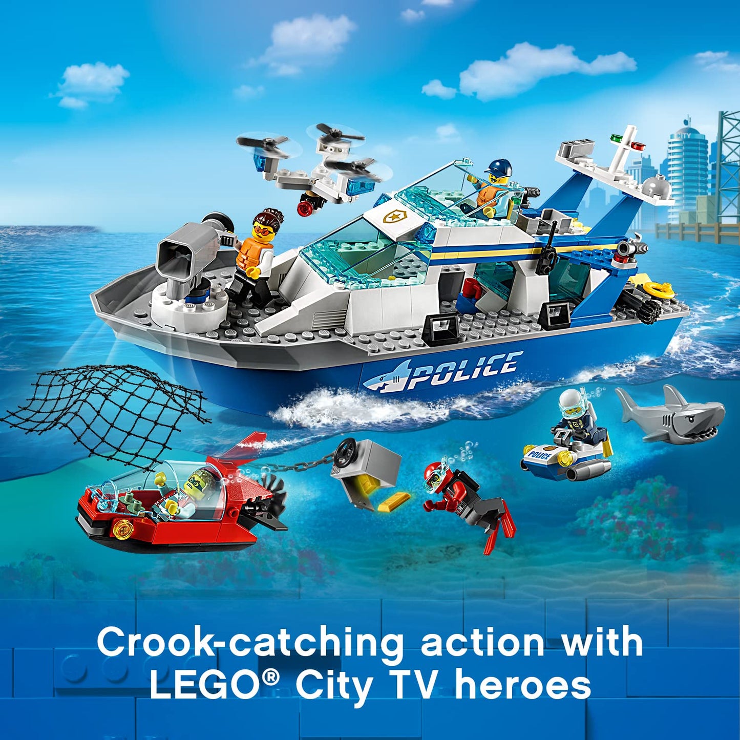 LEGO City Police Patrol Boat 60277 Building Kit (276 Pcs),Multicolor