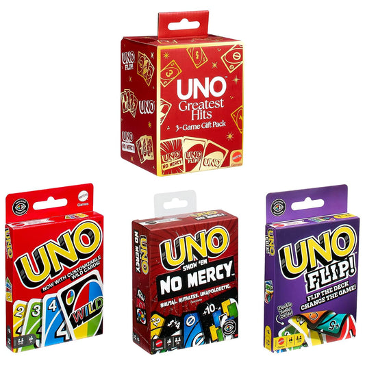 Mattel Games UNO Greatest Hits Gift Pack – UNO, UNO Flip & UNO Show ’Em No Mercy 3 Card Games Set