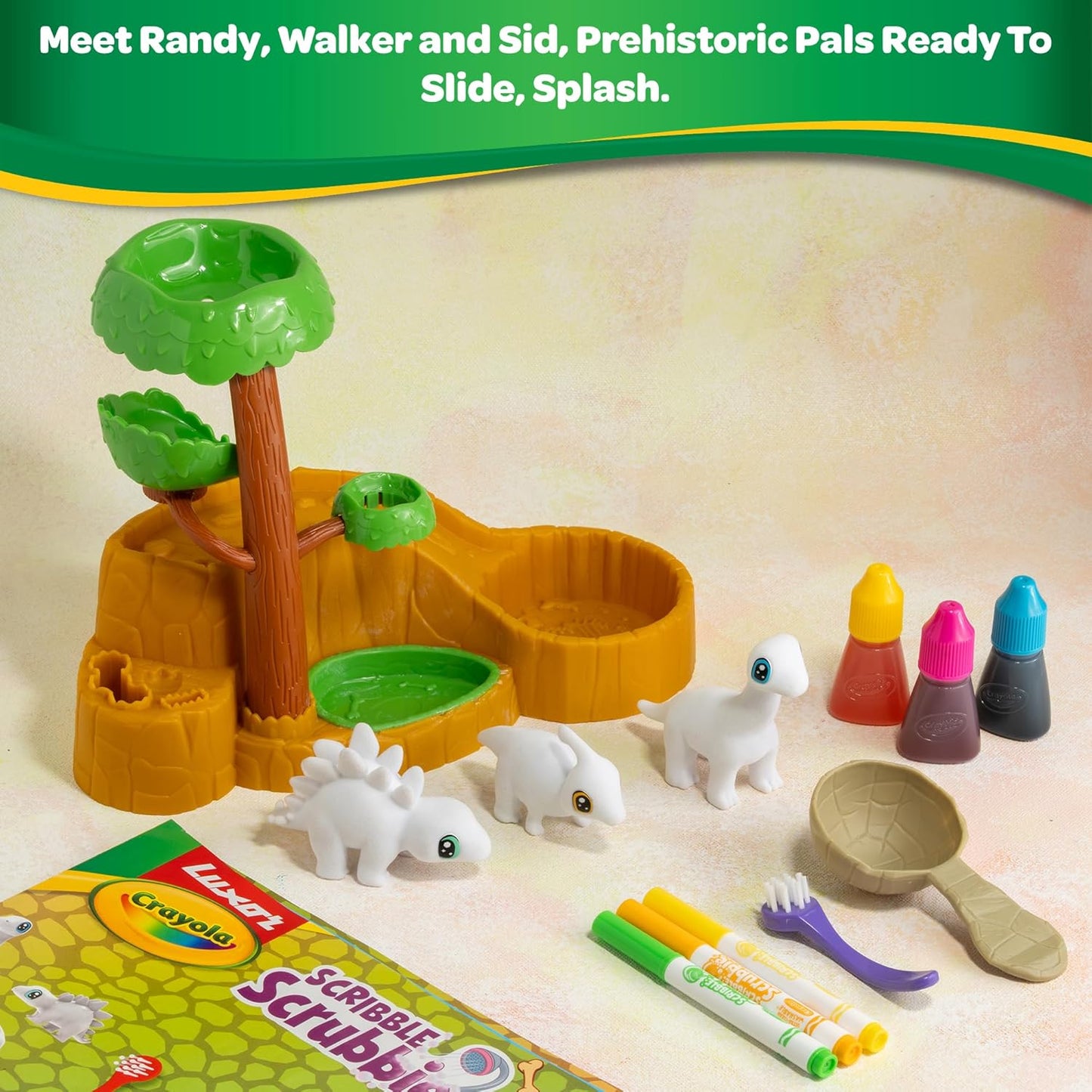 Luxor Crayola Scribble Scrubbie Dinosaur Waterfall Playset | Color & Clean Washable Dino Pets Activity Set