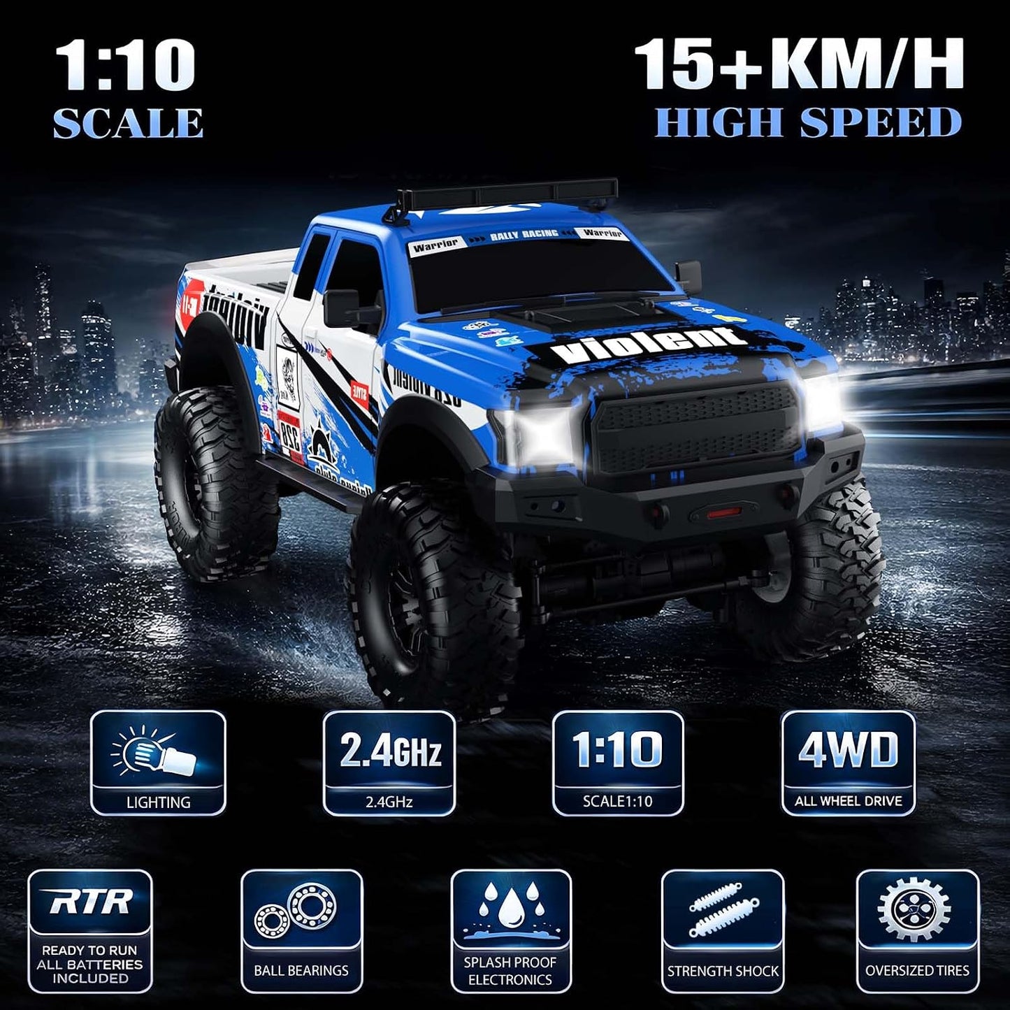HB Toys Climbing Beast RC-11 1:10 Scale 4x4 Off-Road Remote Control Monster Truck | Blue Edition