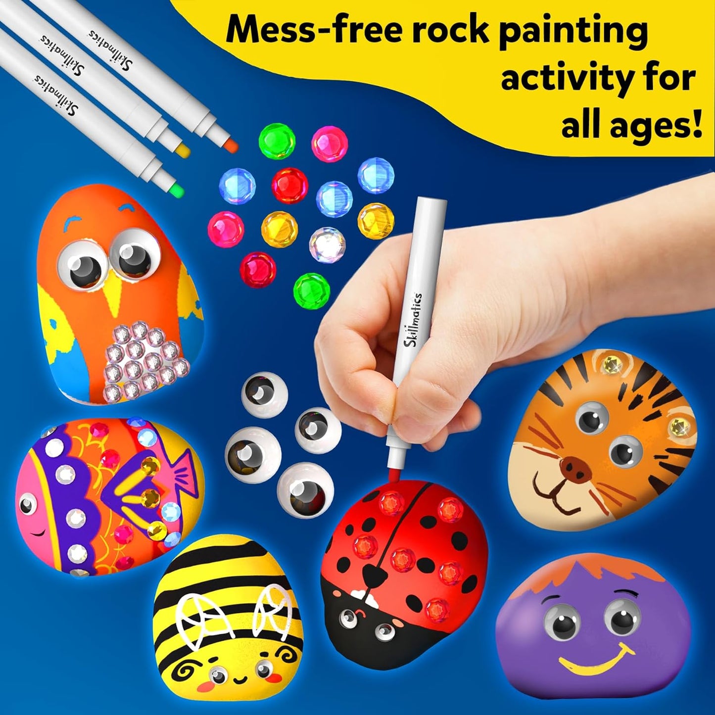 Skillmatics Rock Painting Kit - Mess-Free Art & Craft Activity For Girls & Boys, Craft Kits & Supplies, Diy Creative Activity, Gifts For Kids Ages 4, 5, 6, 7, 8, 9, 10, 11, 12, Multicolor