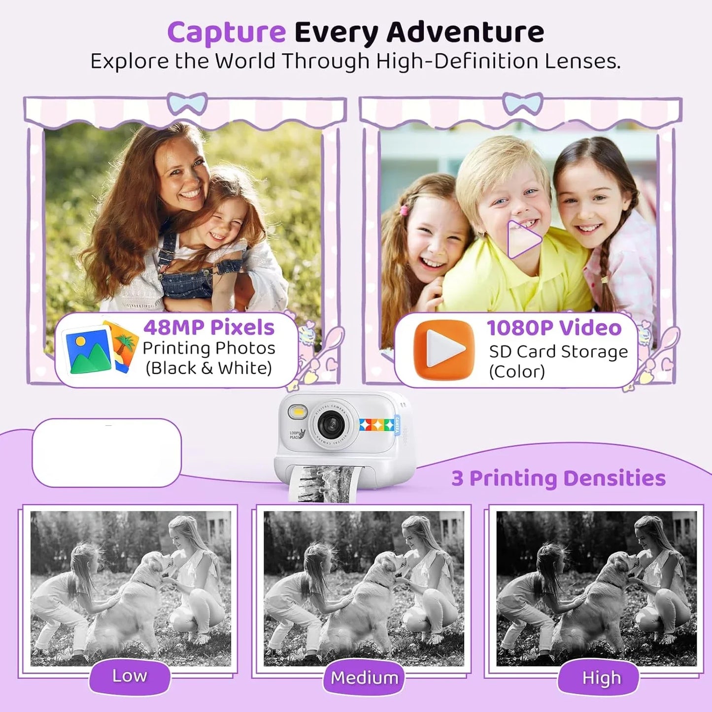 Instant Print Camera – 1080P Digital Video, Photo & Travel Toy Gift (White)