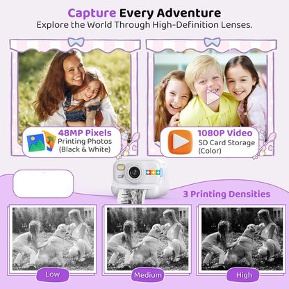 Instant Print Camera – 1080P Digital Video, Photo & Travel Toy Gift (White)