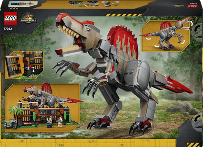 LEGO 77982 Jurassic World Spinosaurus Dinosaur Escape – 820-Piece Posable Dinosaur Playset with 2 Minifigures, Ages 9+