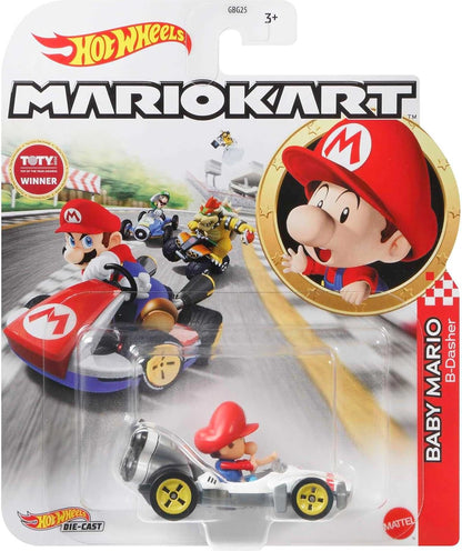 Hot Wheels 1:64 Scale (Blister Pack) Mario Kart 4-Car Set – Baby Mario, Luigi, Bowser Jr. & Toad