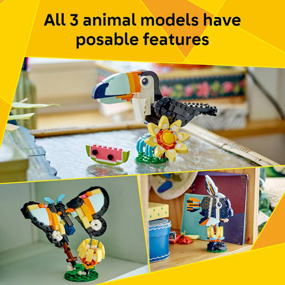 LEGO 31173 Creator 3-in-1 Tropical Toucan  Wild Animals Buildable Toucan, Butterfly & Fish, 225 Pieces