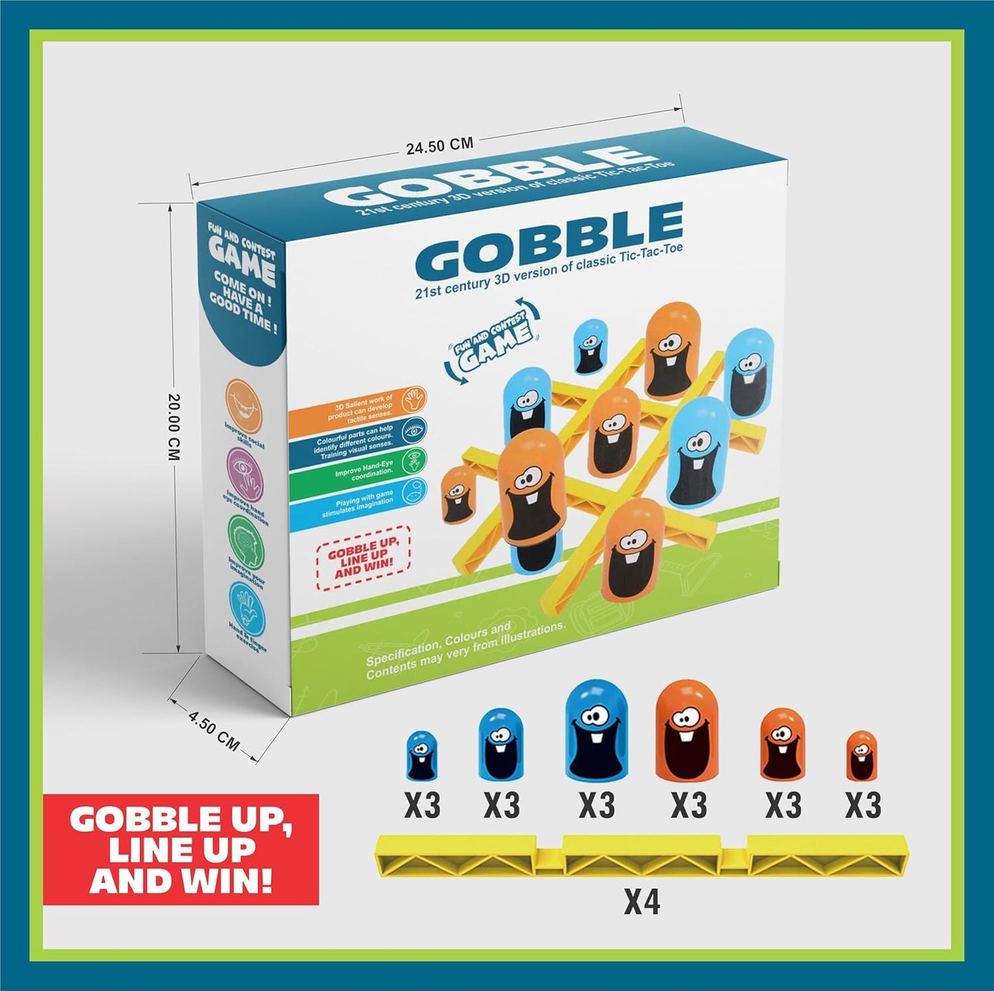 Tic Tac Toe Gobble Board Game | Fun Strategy Game for Kids 3+ | Classic XO Game with Cute Gobbler Pieces