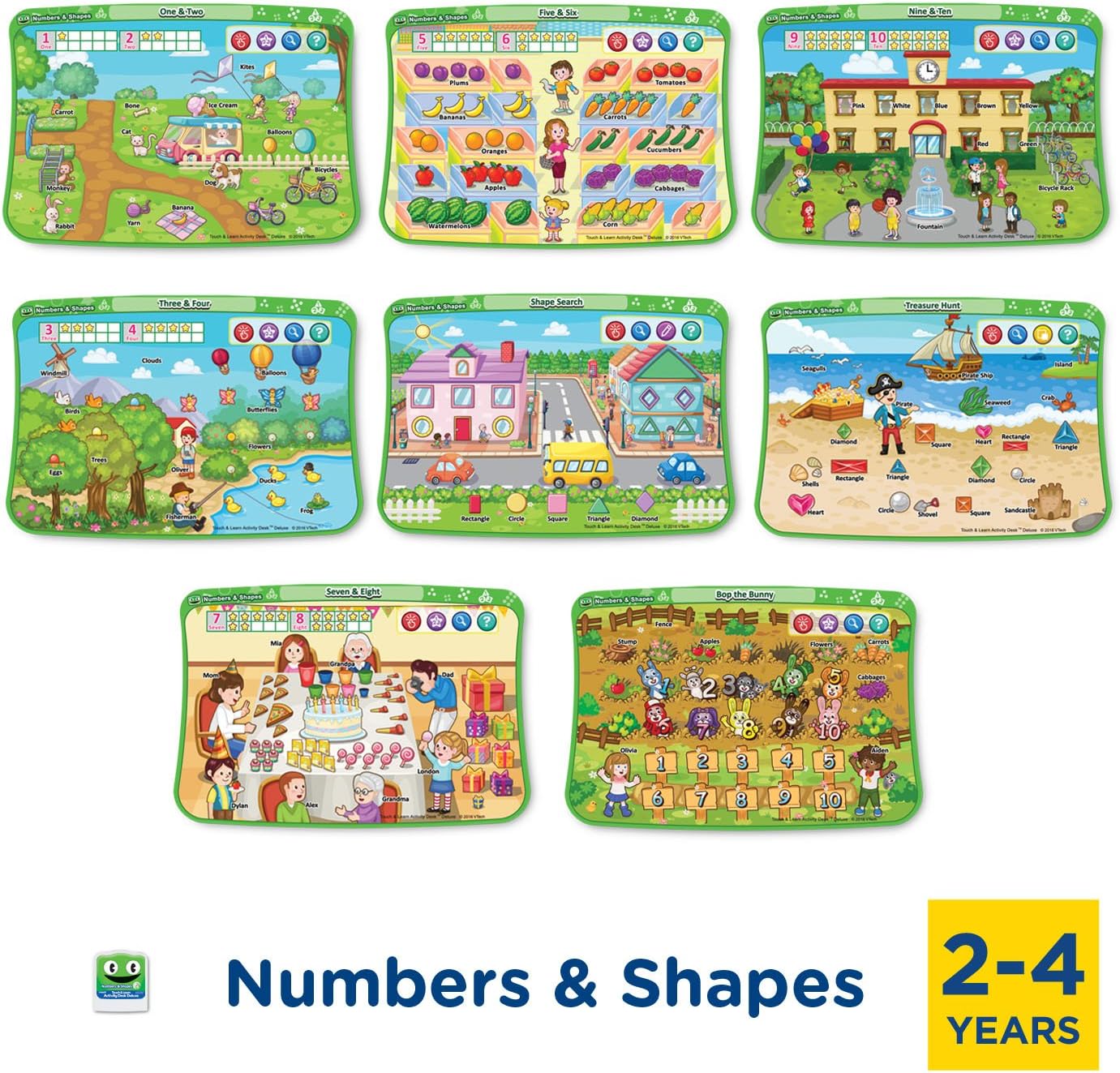 VTech Touch & Learn Activity Desk Deluxe 4-in-1 Pre-Kindergarten Expansion Pack Bundle | 32 Interactive Pages | Educational Learning Cartridge Set for Kids Age 2–4 Years