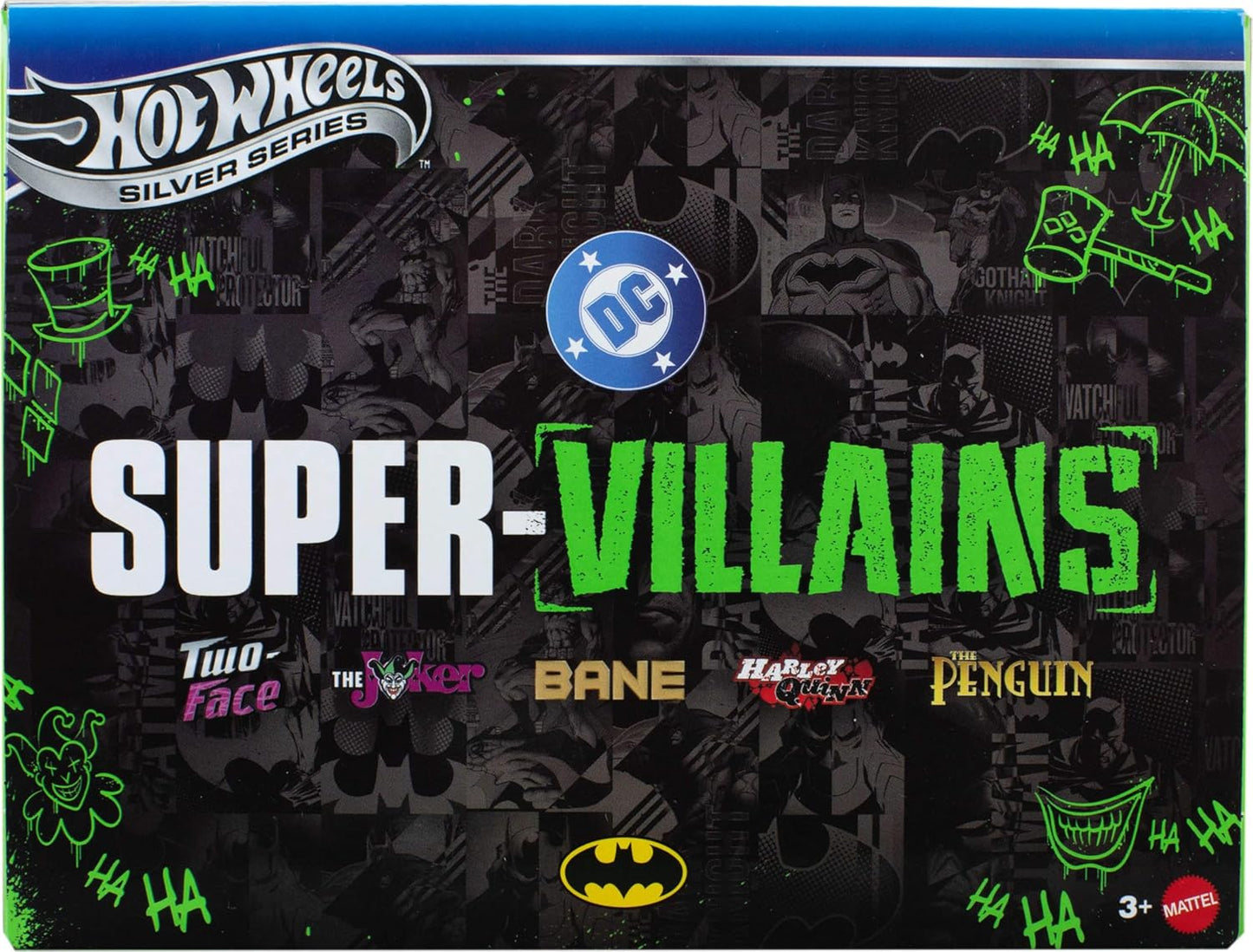 Hot Wheels 2026 Silver Series Batman Super Villains 5-Pack Die-Cast Toy Cars | DC Collectible Set with Penguin, Bane, Harley Quinn, Joker & Two-Face | Premium Metal Cars