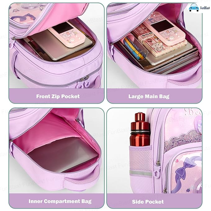 Stylish School Backpack for Girls – Cartoon Print Water-Resistant School Bag for Kids 8–12 Years (41 x 32 x 15 cm)