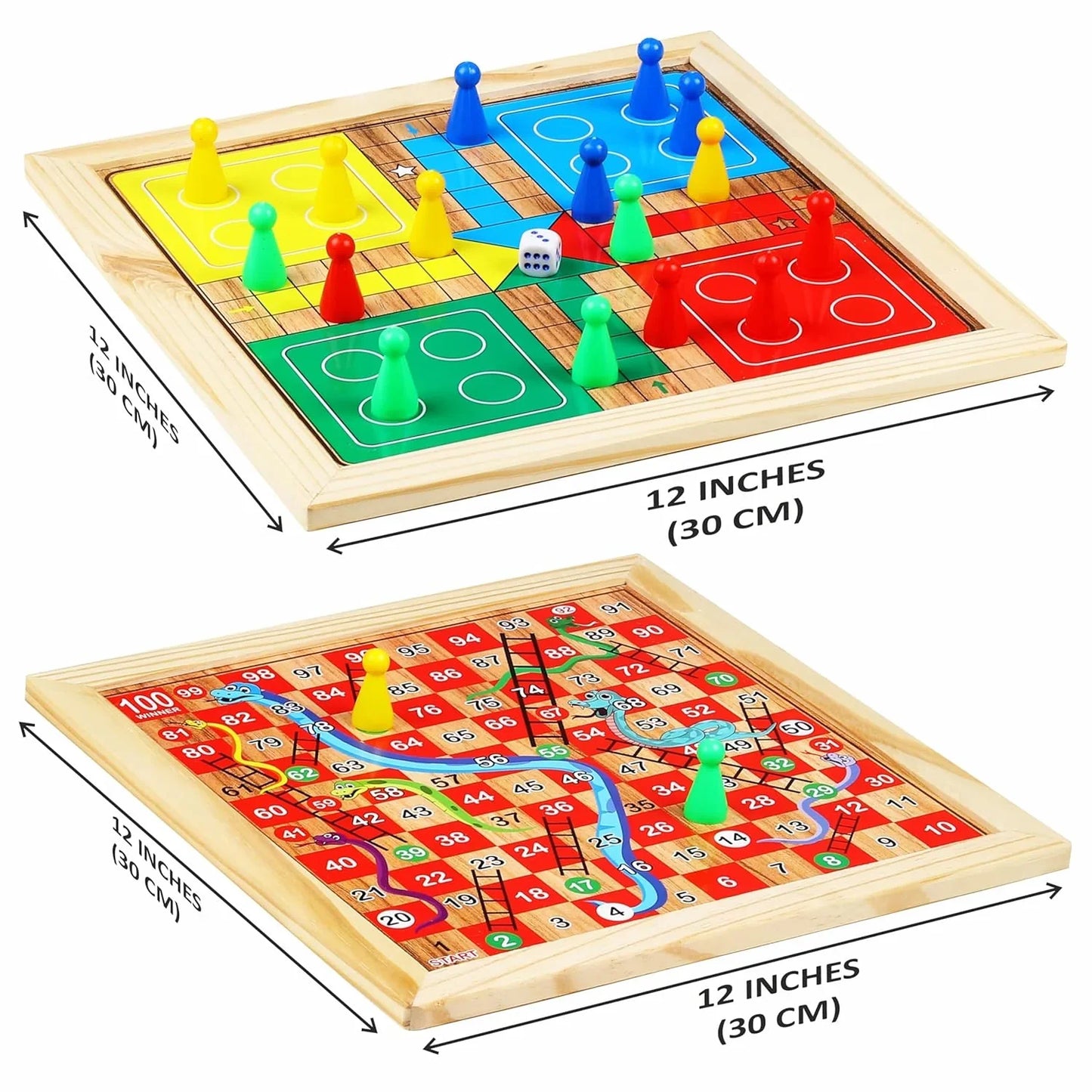 Toyaffair 2-in-1 Wooden Board Game – Ludo & Snakes & Ladders Portable Family Game Set