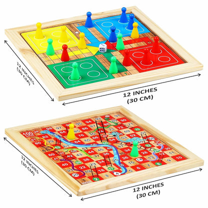 Toyaffair 2-in-1 Wooden Board Game – Ludo & Snakes & Ladders Portable Family Game Set