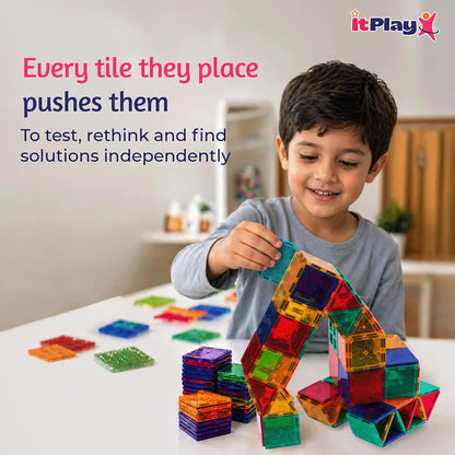 ItPlay Magnetic Tiles 98 Pieces Set for Kids | STEM Educational Magnetic Building Blocks Construction Toy