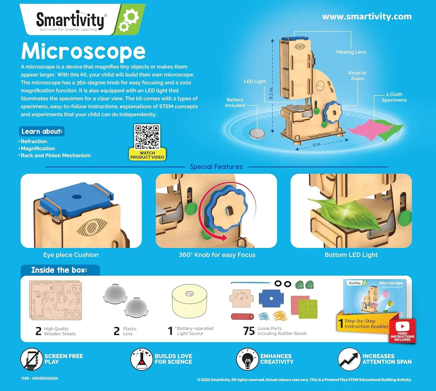 Smartivity Microscope Toy 100x Zoom for Kids 8-14 | STEM Science Kit | DIY Educational Toy | Birthday Gift for Boys & Girls - Jaiman Toys