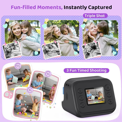 Instant Print Camera – 1080P Digital Video, Photo & Travel Toy Gift (Black)
