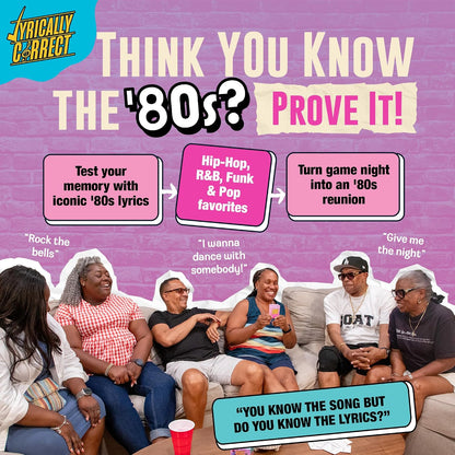 Lyrically Correct 80's Mixtape Edition | Music Card Game | Standalone Party Game for Families & Adults | 80s Pop, Funk, Hip-Hop & R&B