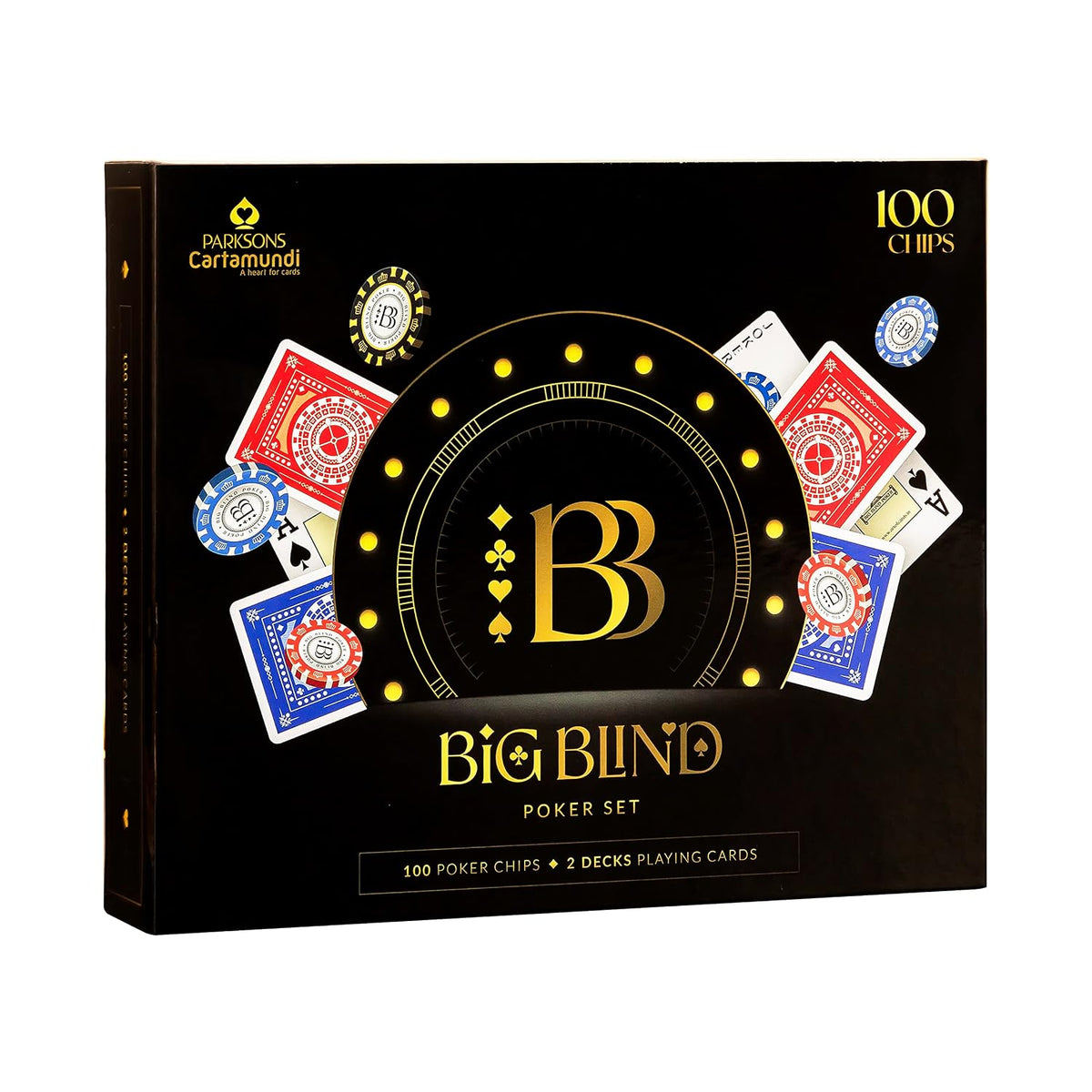 Big Blind 100-Piece Poker Chips Set with 2 Decks of Playing Cards | Complete Poker Game Set for Adults, Parties & Game Nights
