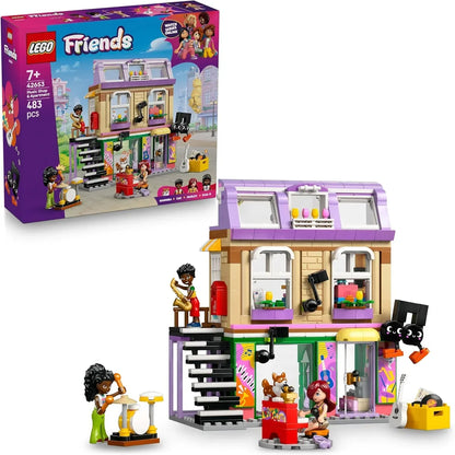 LEGO Friends 42653 Music Shop & Apartment Toy with 3 Mini Dolls, a Pet Corgi Animal Figure & Musical Instruments incl. a Piano, Drum Kit, Guitars & Accessories - Gift for 7+ Year Old Girls