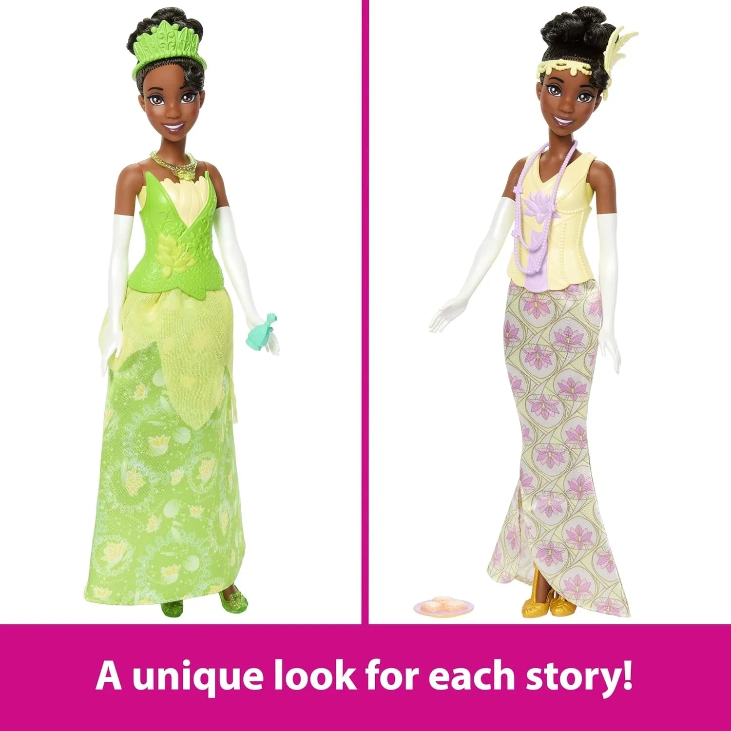 Disney Princess 2-in-1 Stories Tiana Fashion Doll with 2 Snap-On Bodices, 2 Skirts & 9 Accessories - Jaiman Toys