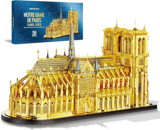 Piececool 3D Metal Puzzle Notre-Dame de Paris (Large Gold Edition) – 384 Pieces – Level 5 Difficulty – Stainless Steel DIY Architecture Model-Age 14+