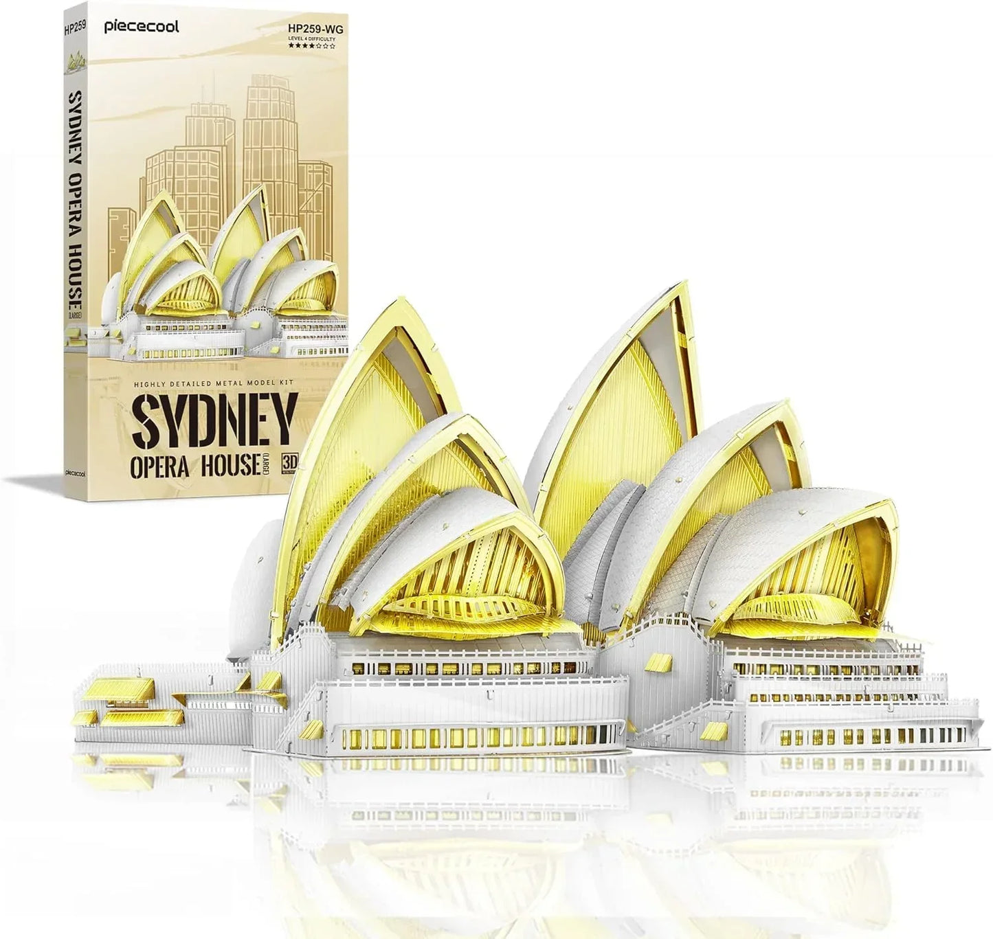 Piececool  3D Metal Puzzle Sydney Opera House Landmark Model – 122 Pieces – Level 4 Difficulty – Stainless Steel DIY Architecture Model Kit-Age16+