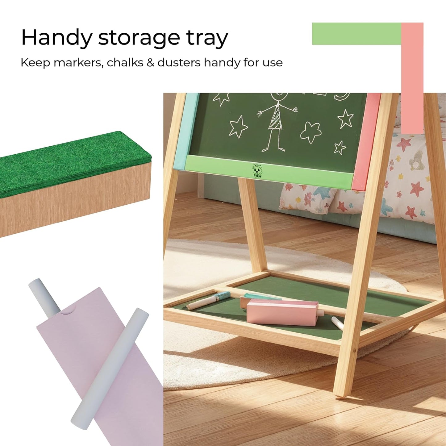 Simarr 2-in-1 Space Kids Writing Board – Double Sided Blackboard & Whiteboard with Stand | Learning & Drawing Board for Kids