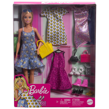 Barbie Doll with Clothes & Accessories | 4 Complete Outfits | Fashion Play Doll for Kids 3–8 Years