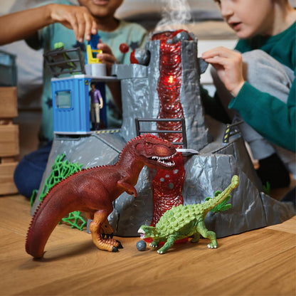 Schleich Dinosaurs - 60PC Volcano Expedition Base Camp Playset - Dinosaur Toy Playset with LED, Smoke Erupting, Dino Figurines for Boys and Girls - Interactive for Kids Ages 5+ | 42564