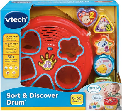VTech Sort and Discover Drum, Yellow | Interactive Shape Sorter Learning Drum with Lights, Music & Educational Play