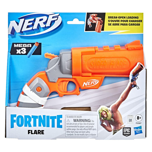 NERF Fortnite Flare Dart Blaster, Break-Open Dart Loading, Includes 3 Mega Darts That Whistle Through The Air, Pull-Down Priming Handle, Multicolor