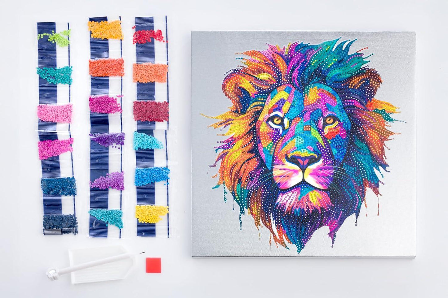 Curious Universe Crystal Creations – Metallic Foil Canvas Lion | Diamond Painting Kit for Adults & Teens