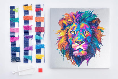 Curious Universe Crystal Creations – Metallic Foil Canvas Lion | Diamond Painting Kit for Adults & Teens