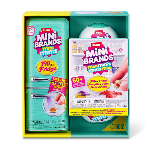 Mini Brands Fill The Fridge Season 1 Playset + 2 Mini Brands Capsules | Mini Grocery Fridge with Mini Food & Drink Collectibles | Toy Playset for Kids Ages 5+-Blue