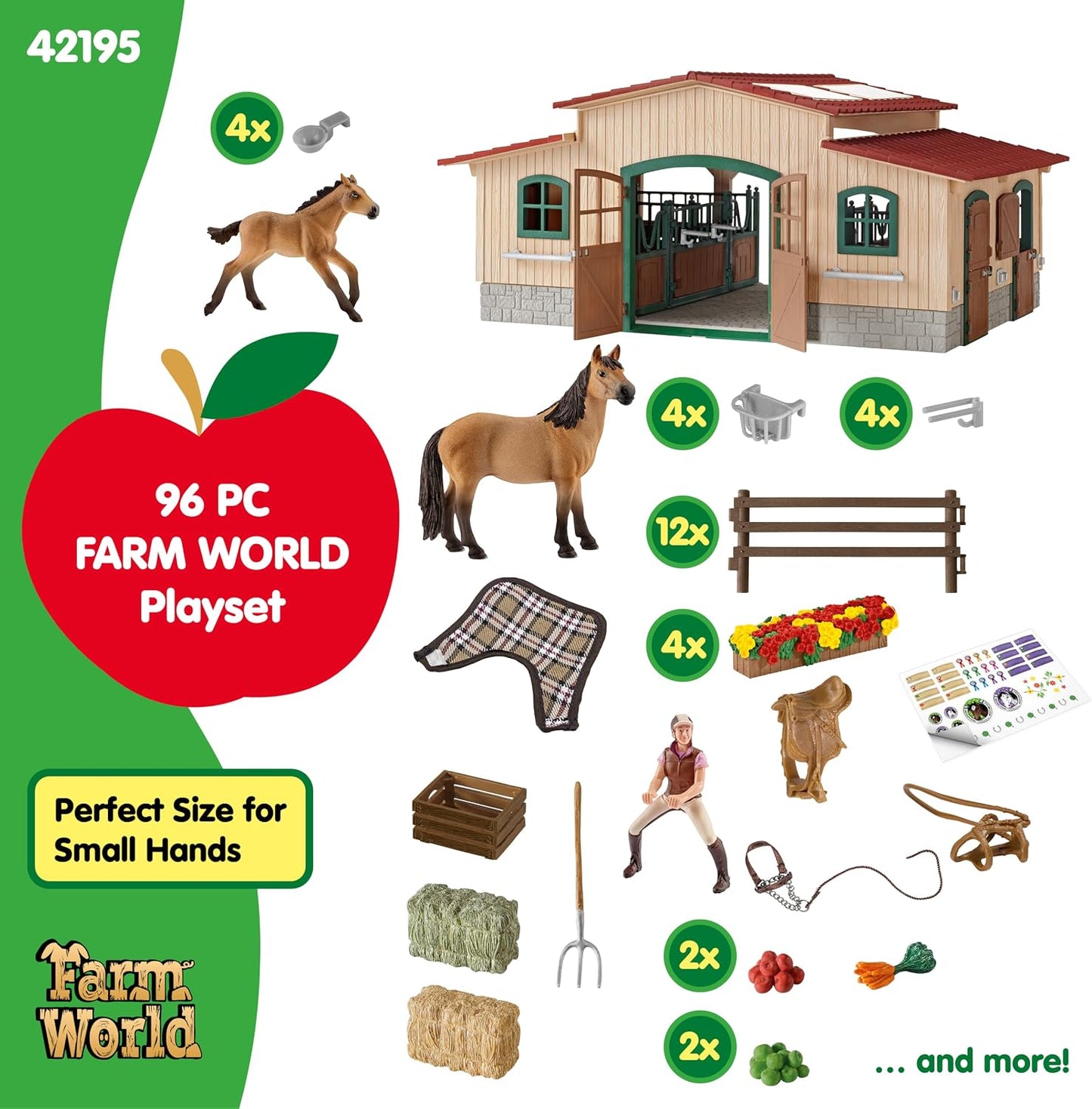 Schleich Farm World - 43PC Stable Playset with Horse Figurines -  Kids 3+ | 42195 | Farm Animal Figurine, Realistic Animal Toys, Barn Toy for Kids 3+, Montessori