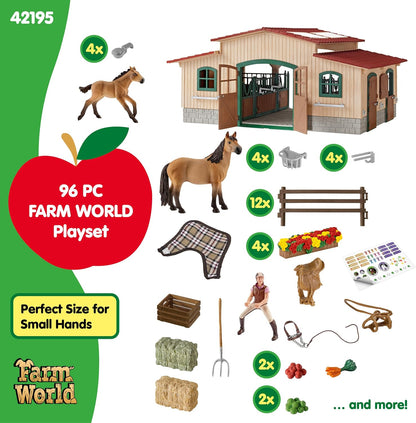 Schleich Farm World - 43PC Stable Playset with Horse Figurines -  Kids 3+ | 42195 | Farm Animal Figurine, Realistic Animal Toys, Barn Toy for Kids 3+, Montessori