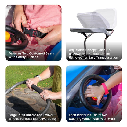 Step2 Side-by-Side Push Around SUV Ride-On Car for Kids | 2-Seater Push Car with Seat Belts, Dual Steering Wheels, Horns & Adjustable Canopy – Blue