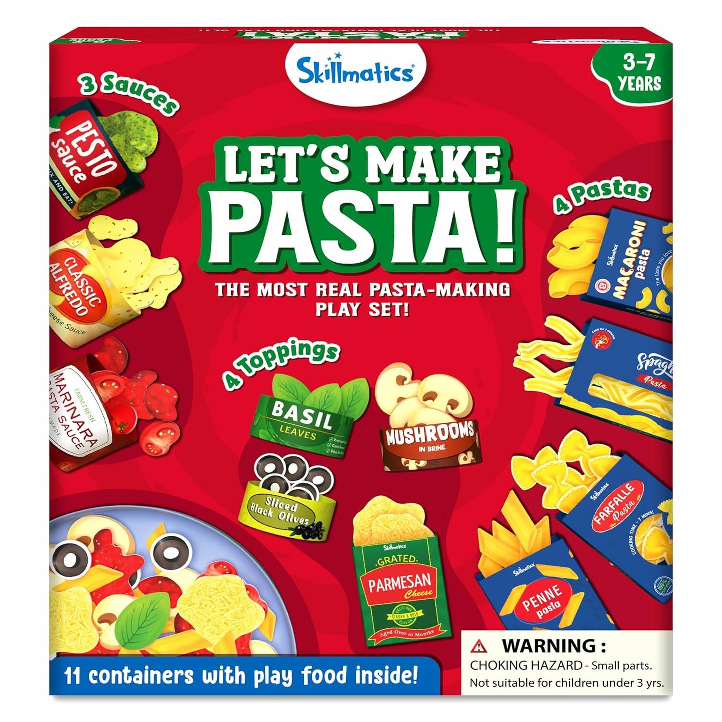 Skillmatics Pretend Play Pasta Set - 11 Containers, 120+ Play Food Items for Child's Play, Back-to-School Play Kitchen Accessories, Toy Kitchen, Gifts for Kids & Toddlers Ages 3, 4, 5, 6, 7