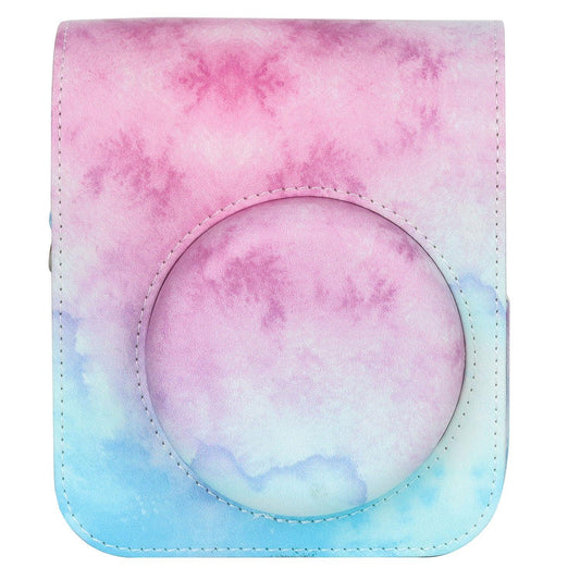 Blue Pink Painting Charm – Rainproof PU Leather Case for Instax Mini 12 with Adjustable Strap - Jaiman Toys