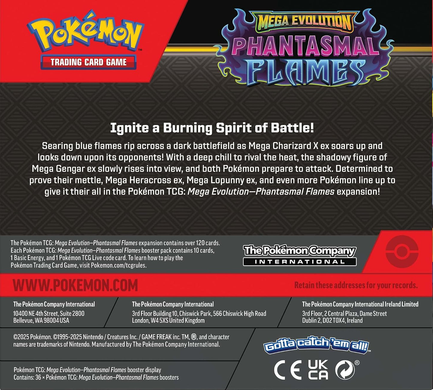 Pokemon TCG: Mega Evolution Phantasmal Flames Sleeved Booster Pack – 10 Additional Game Cards (Assorted)